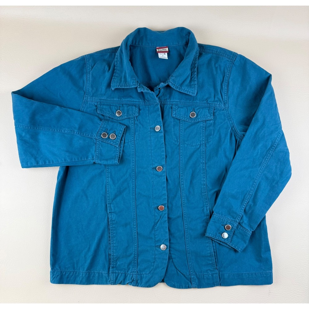 Boho Utility Trucker Jacket Teal Cotton Twill XL‎ Tudor Court